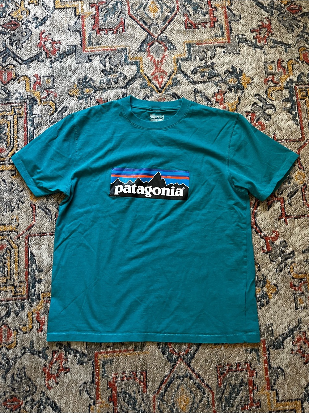 Patagonia Teal Short Sleeve Logo Tee Size L